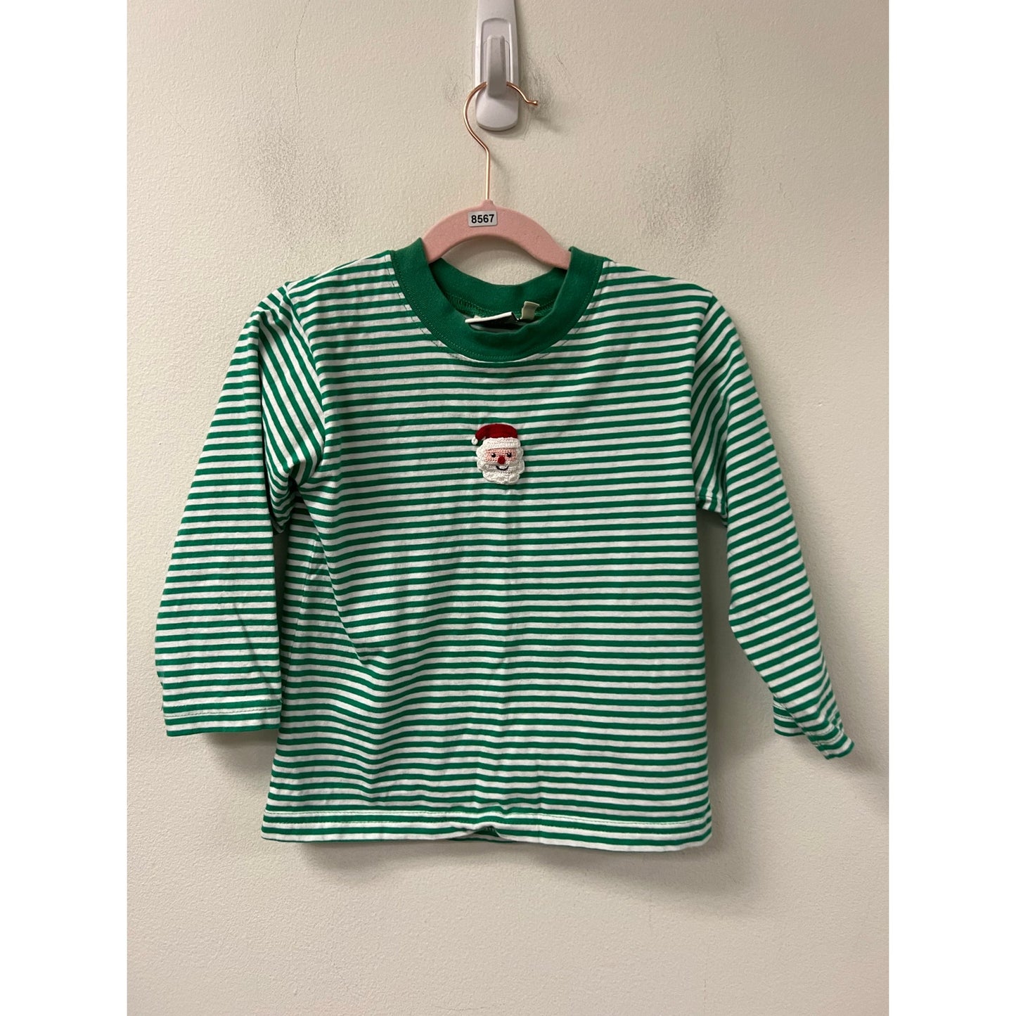 Luigi Kids Santa Embroidered Green and White Stripe Long Sleeve Sz 5
