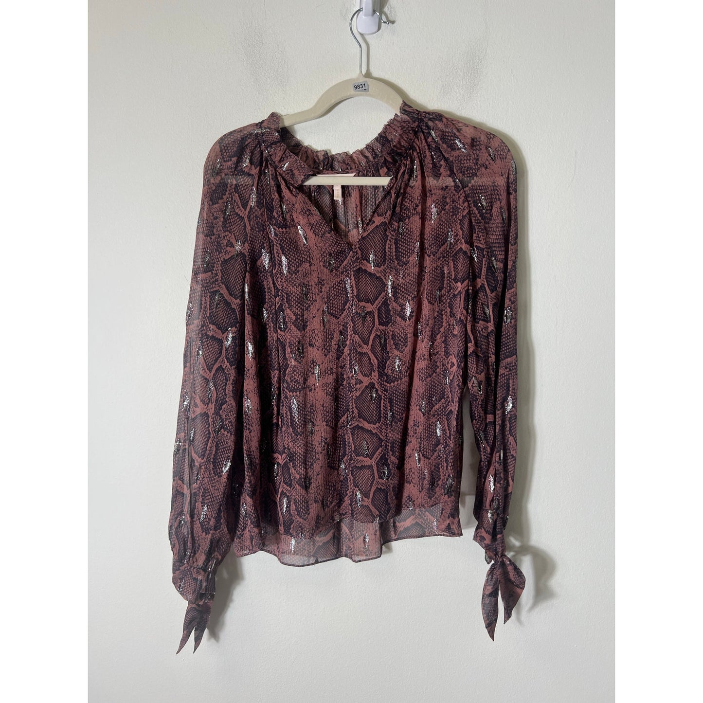 Rebecca Taylor Brick Red Black Long Sleeve Sheer Blouse Sz 6