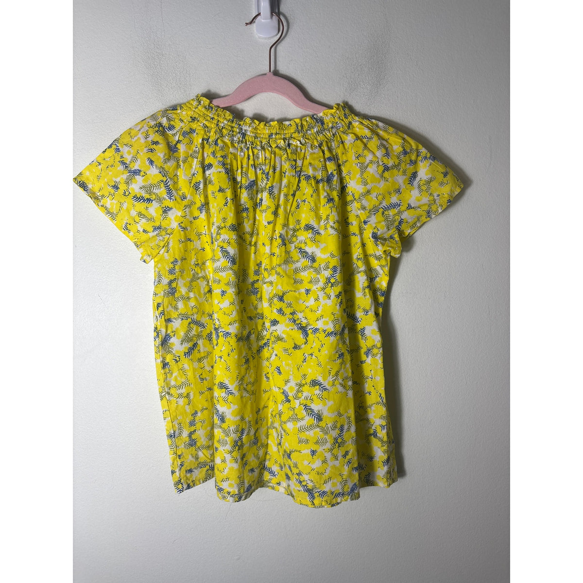 Girls Bonpoint Yellow Floral Smocked Collar Shirt Sz 10