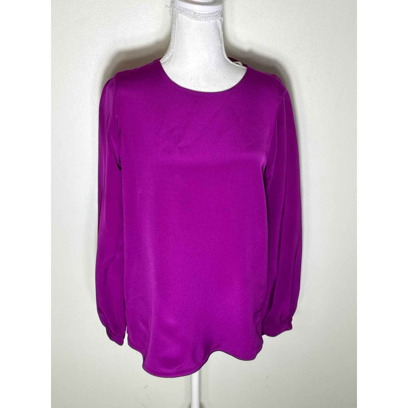 Ann Mashburn Purple Long Sleeve 100% Silk Blouse Sz S
