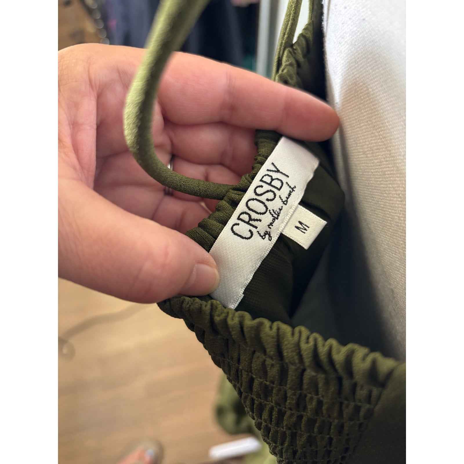 Crosby Olive Green Square Neck Ruffled Sleeveless Straps Midi Tiered Dress Sz M