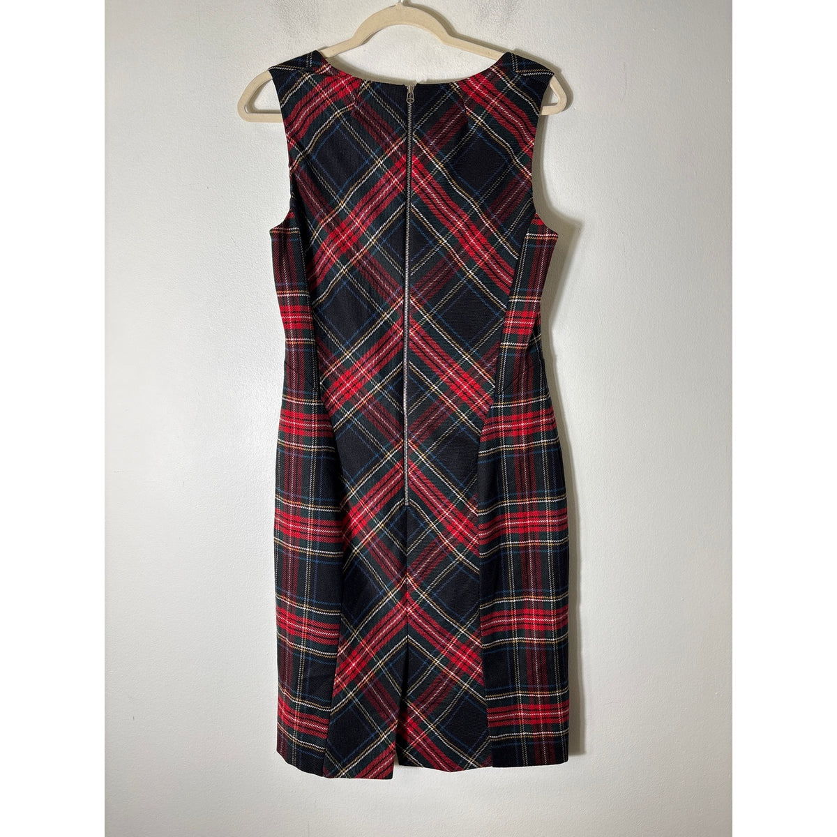Etcetera Red Plaid Sleeveless Wool Blend Midi Dress Sz 8
