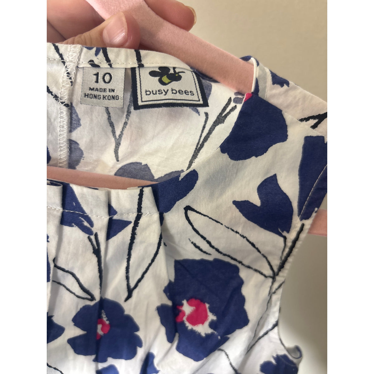 Girls Busy Bees Blue and White Floral Sleeveless Dress Sz 10