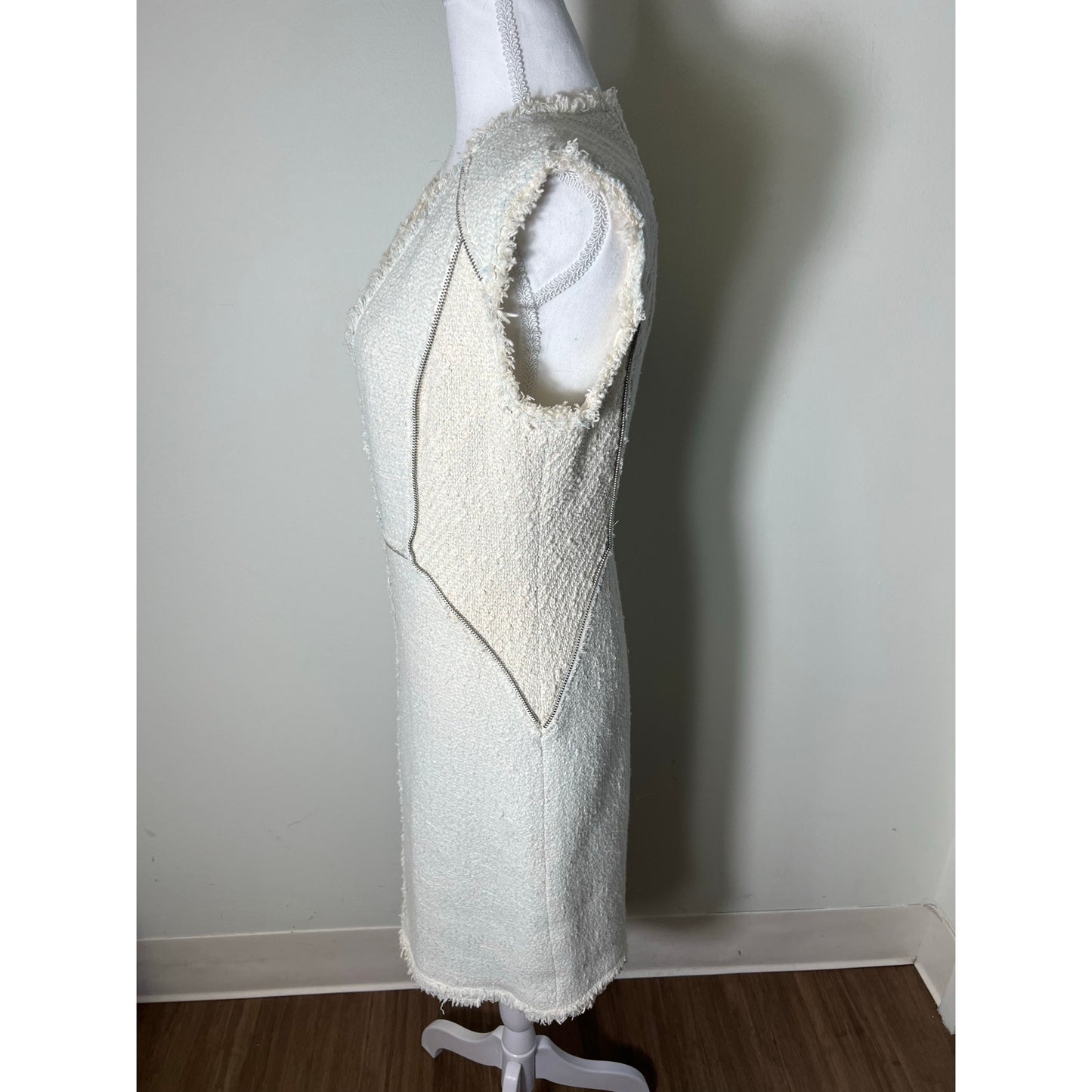 Rebecca Taylor Cream With Light Blue Insets V Neck Sleeveless Mini Dress Sz 8