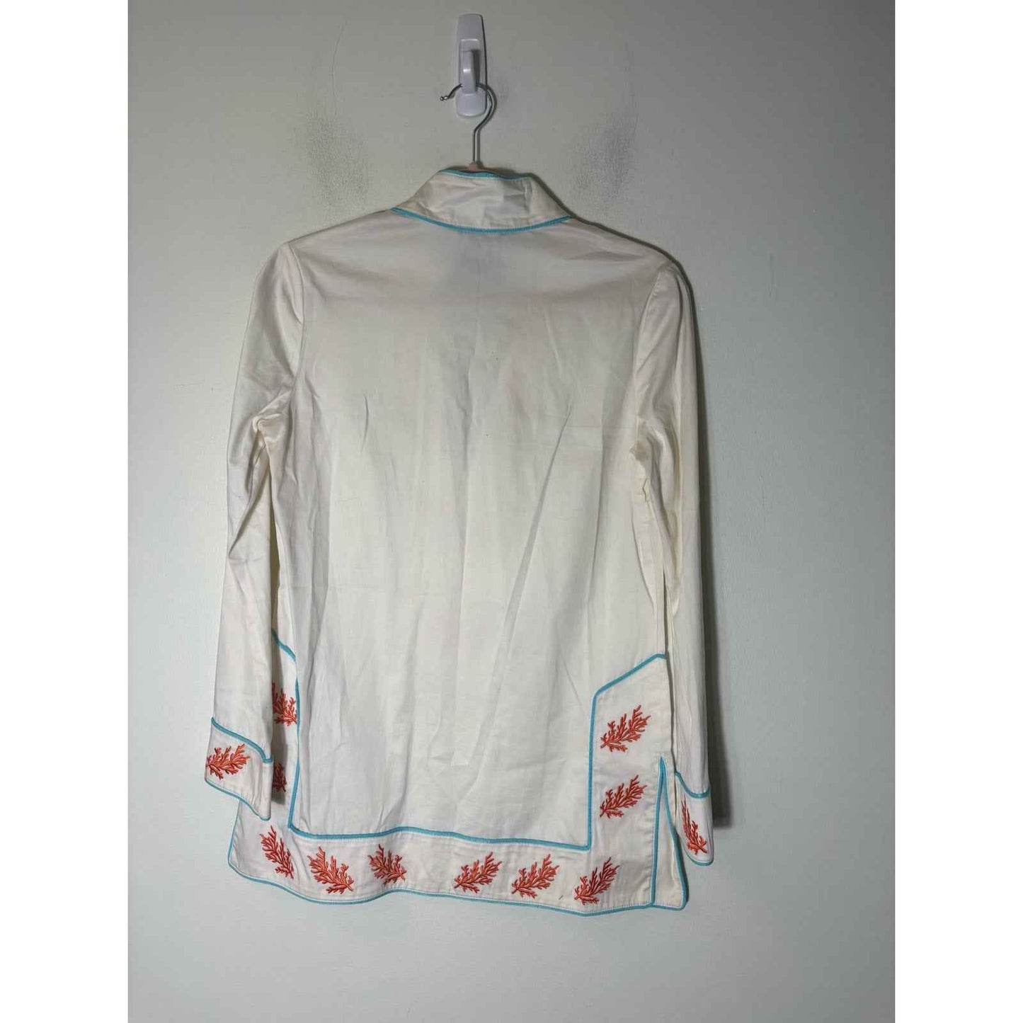 Elizabeth McKay White Cotton Coral Long Sleeve Tunic Sz 2