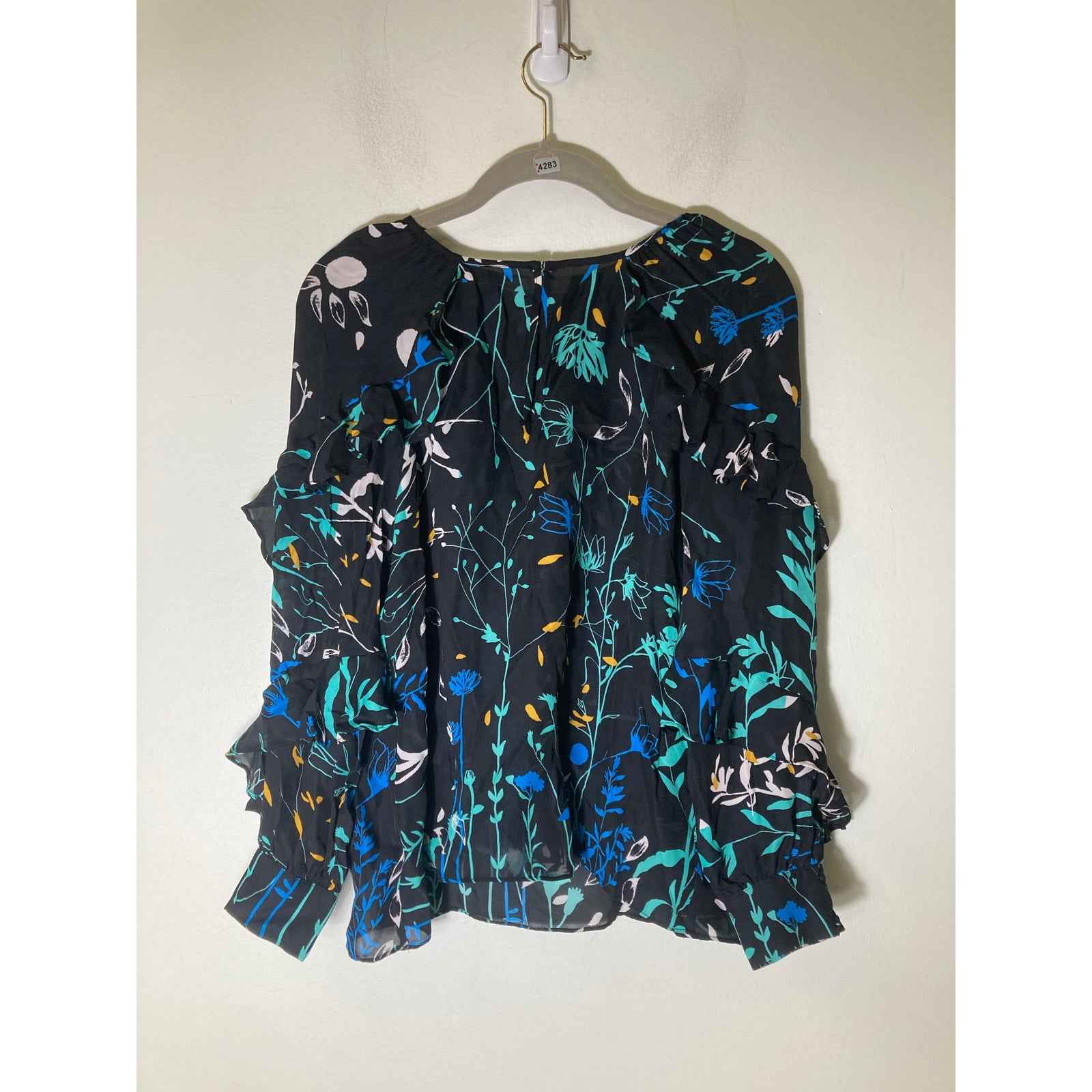 Parker Black Long Ruffle Sleeve Semi Sheer Shirt Sz XS