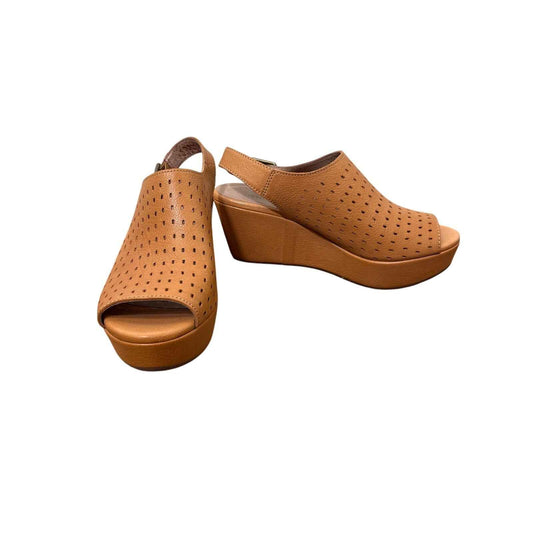 New Chocolat Blue Brown Laser Cut Mule Peep Toe Wedges Sz 8