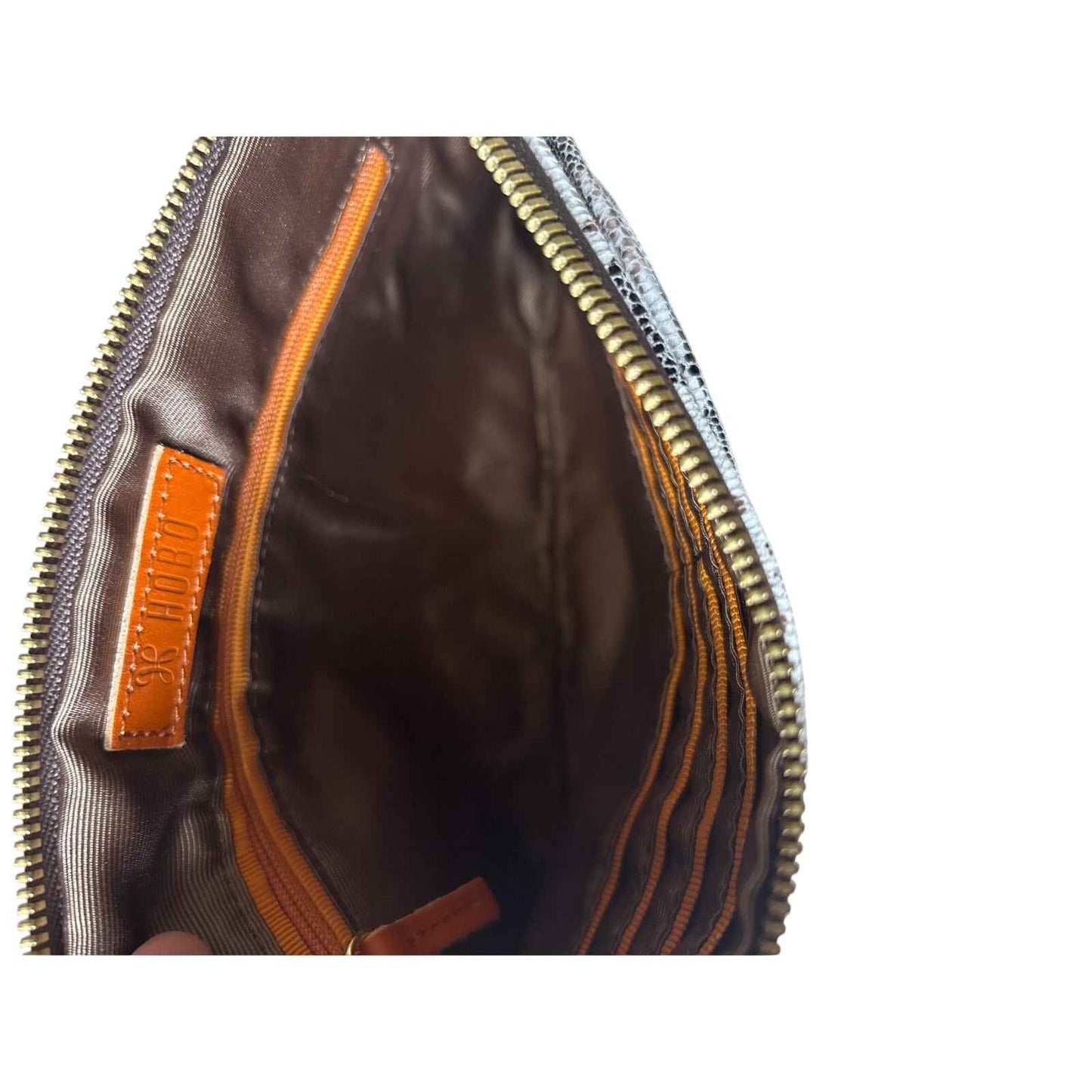 NWT HOBO Brown and White Leather Lizard Print Clutch