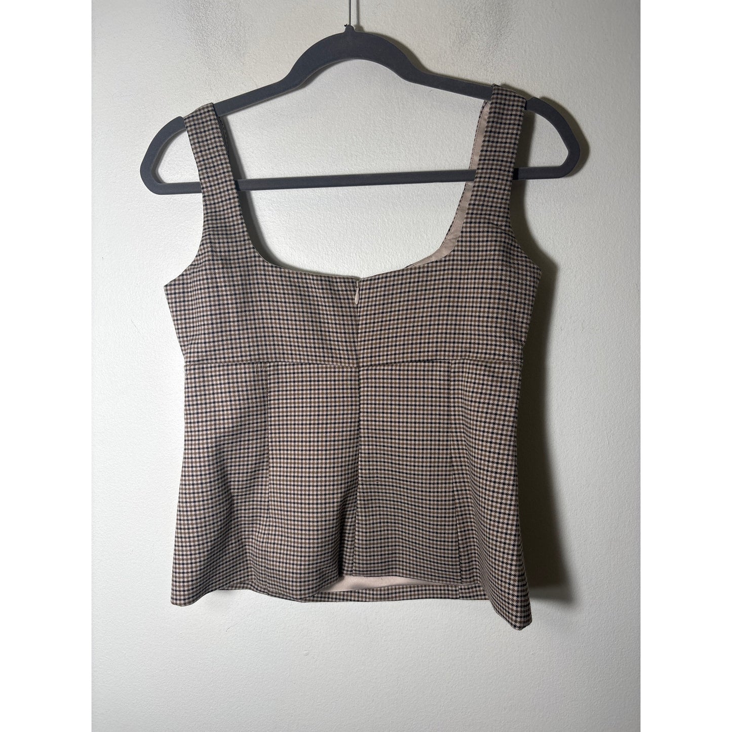 NWT Meshki Tan and Black Check Back Zip Top Sz M