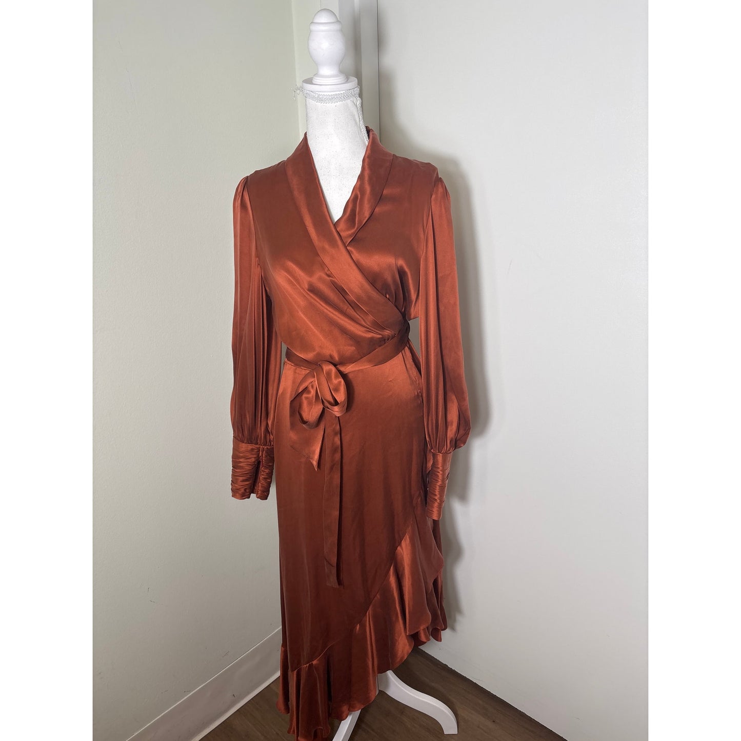 Zimmerman Rust Silk Wrap Midi Dress Sz 2