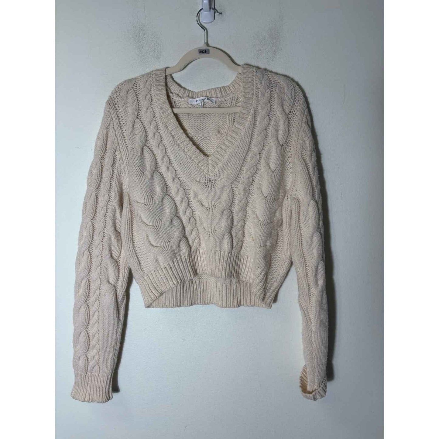 Frame Off White V-Neck Long Sleeve Chunky Sweater Sz L