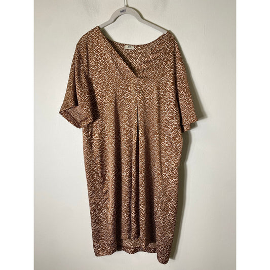 n/t Brown White Dot Short Sleeve Knee Length Dress Sz L