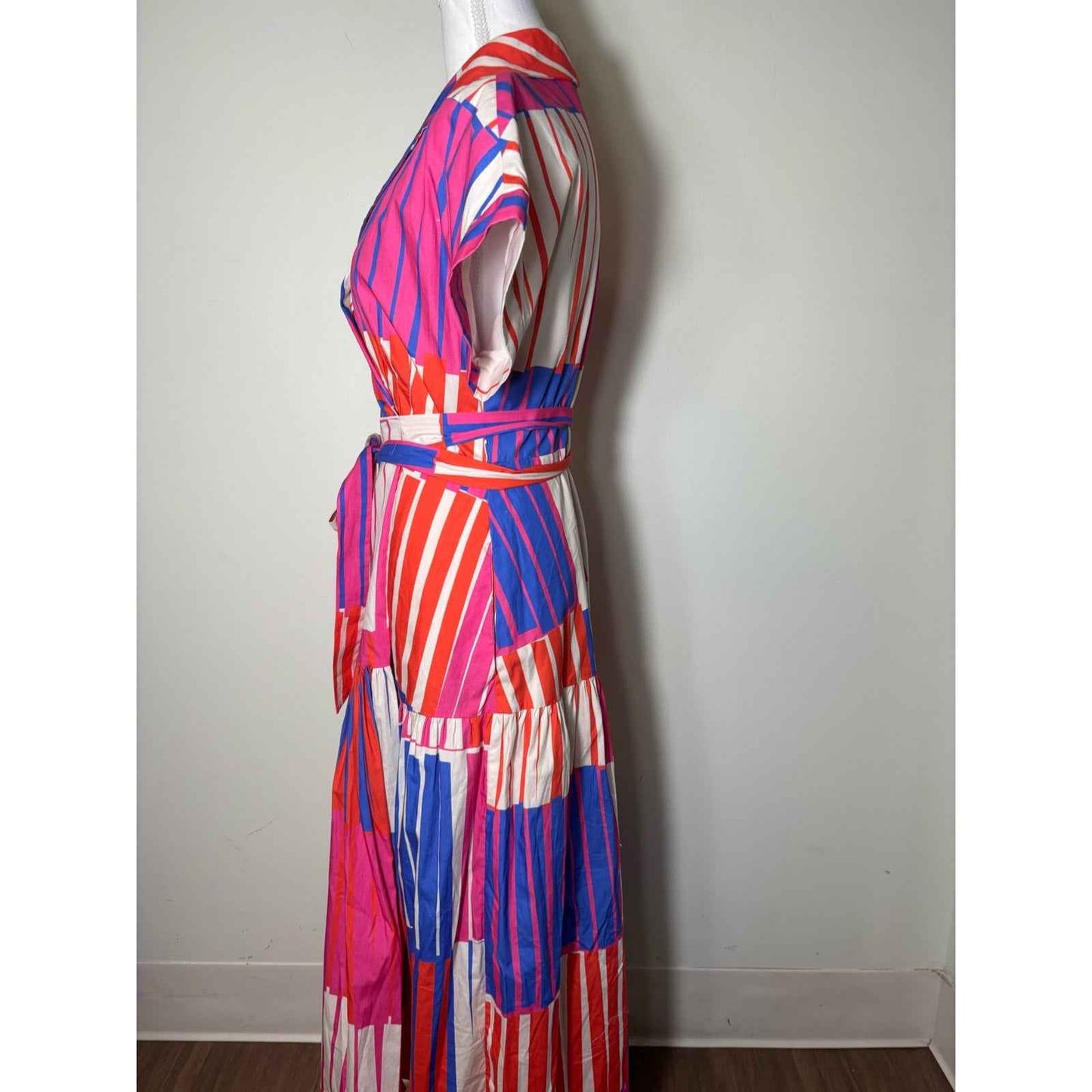 Hutch Pink Orange Blue Cap Sleeve Cotton Maxi Dress Sz S