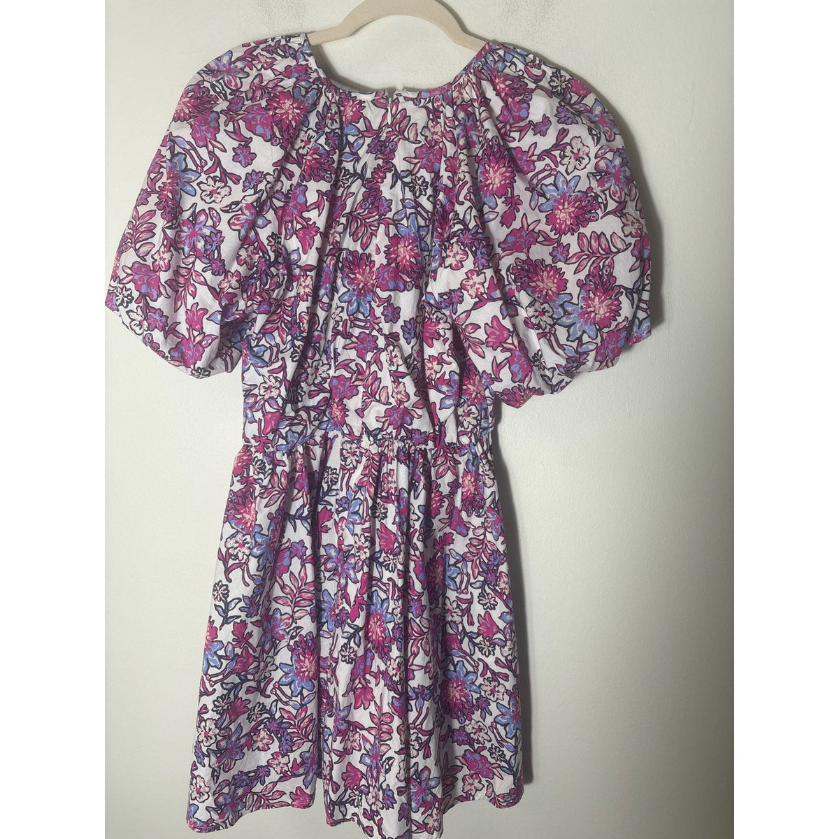 French Connection Purple Floral Puff Sleeve Knee Length Dress Sz XS