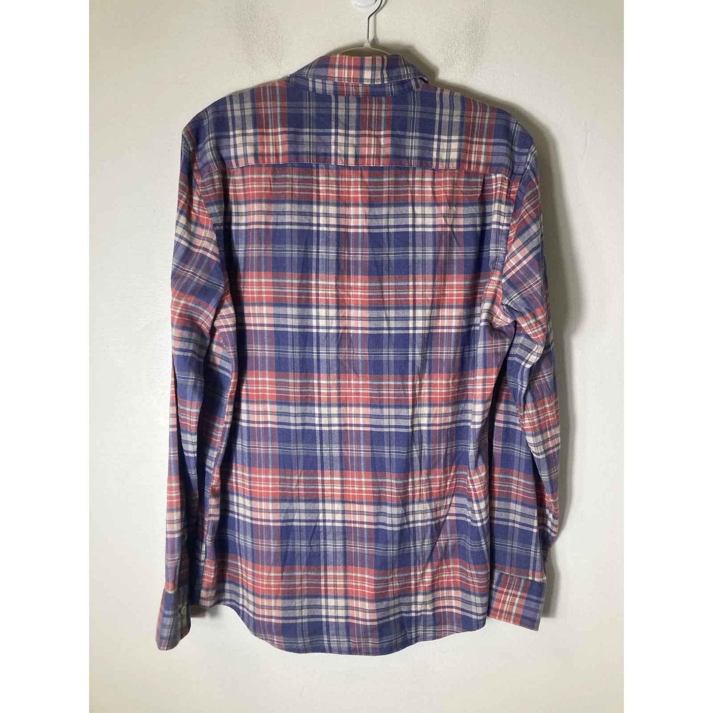 Mens Faherty Red and Blue Plaid Flannel Button Up Shirt Sz M