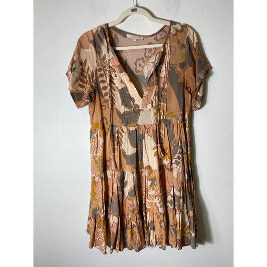 Olivaceous Muted Floral Short Sleeve Dress Sz M