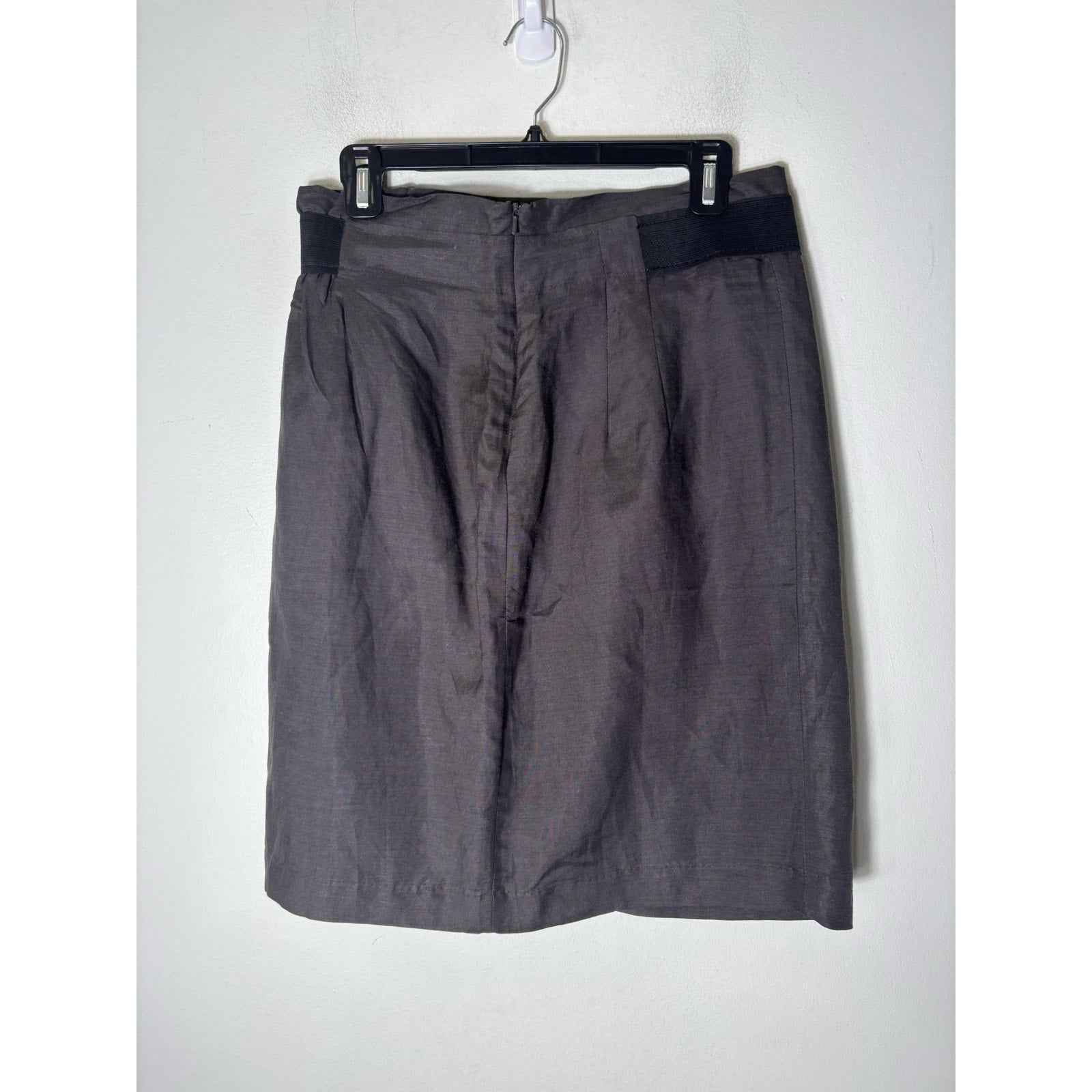 Au Lieu Cinched Waist Grey Linen Skirt Sz 8