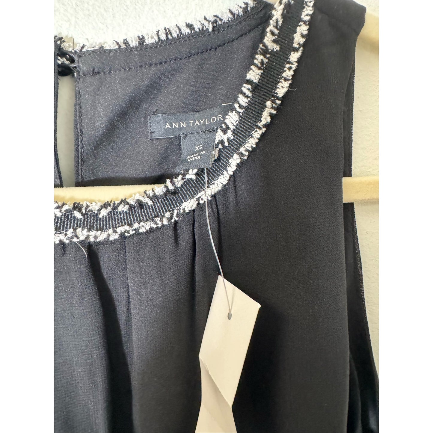 NWT Ann Taylor Black Fringe Trim Sleeveless Shell Sz XS