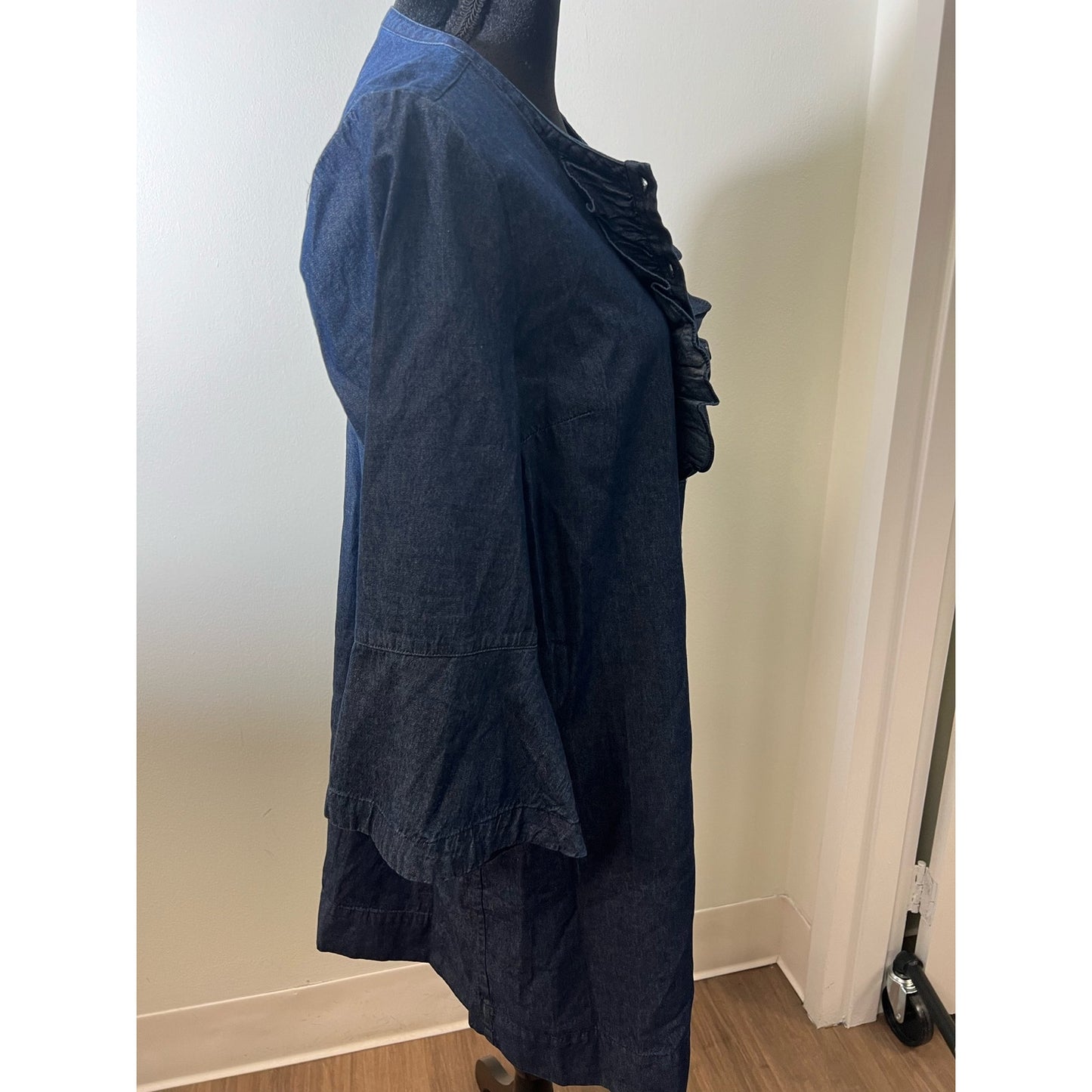 NWT James Blue Chambray Ruffle Shift Dress Sz 14