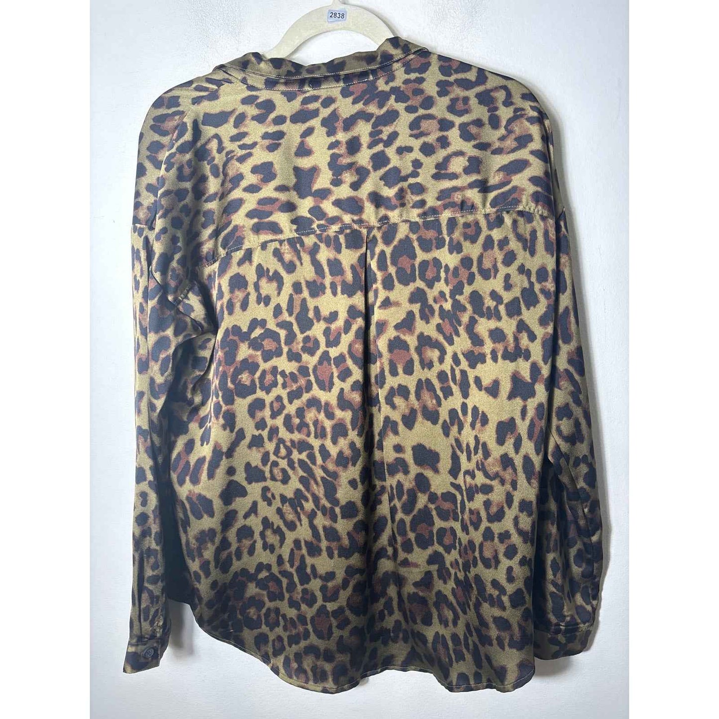 Karlie Green Leopard Print Button UP Shirt Sz L
