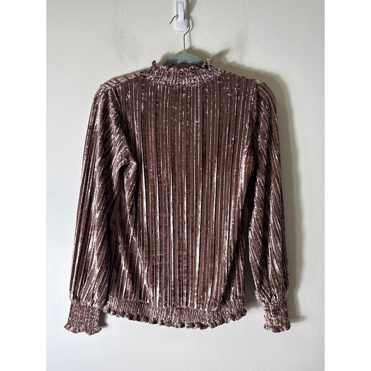 Joy Joy Harvest Gold Crushed Velvet Mock Neck Shirt Sz XS