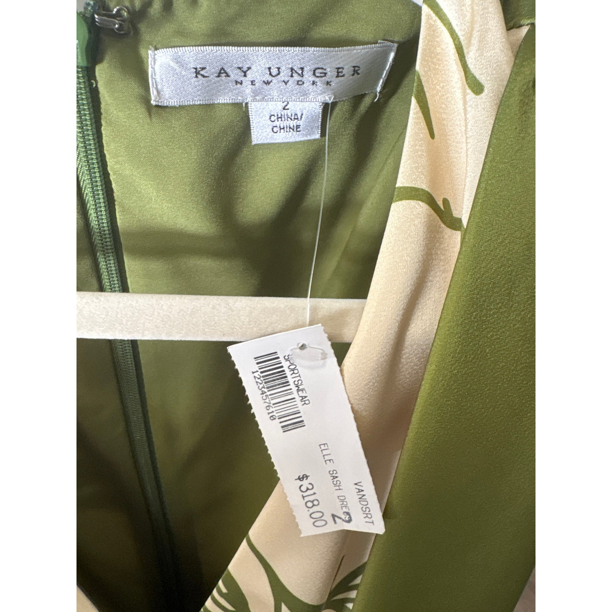 NWT Kay Unger Off White and Green Floral Sleeveless Wrap Dress Sz 2