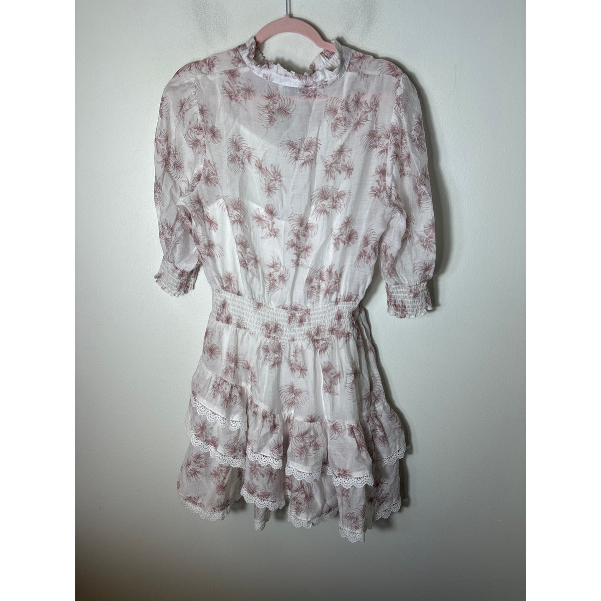 The Shirt Dress by Rochelle Behrens White Purple Knee Length Dress Sz L