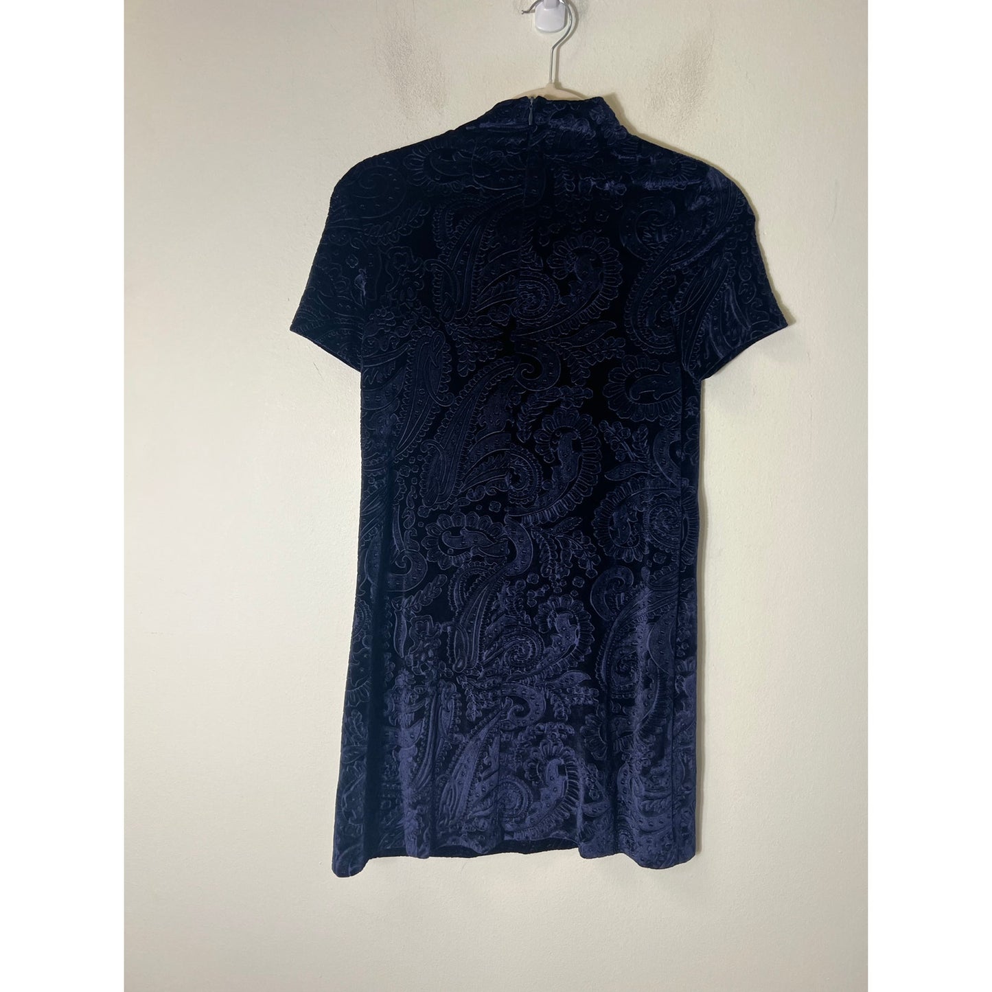 NWT Aqua Navy Crushed Velvet Paisley Mini Dress Sz xs