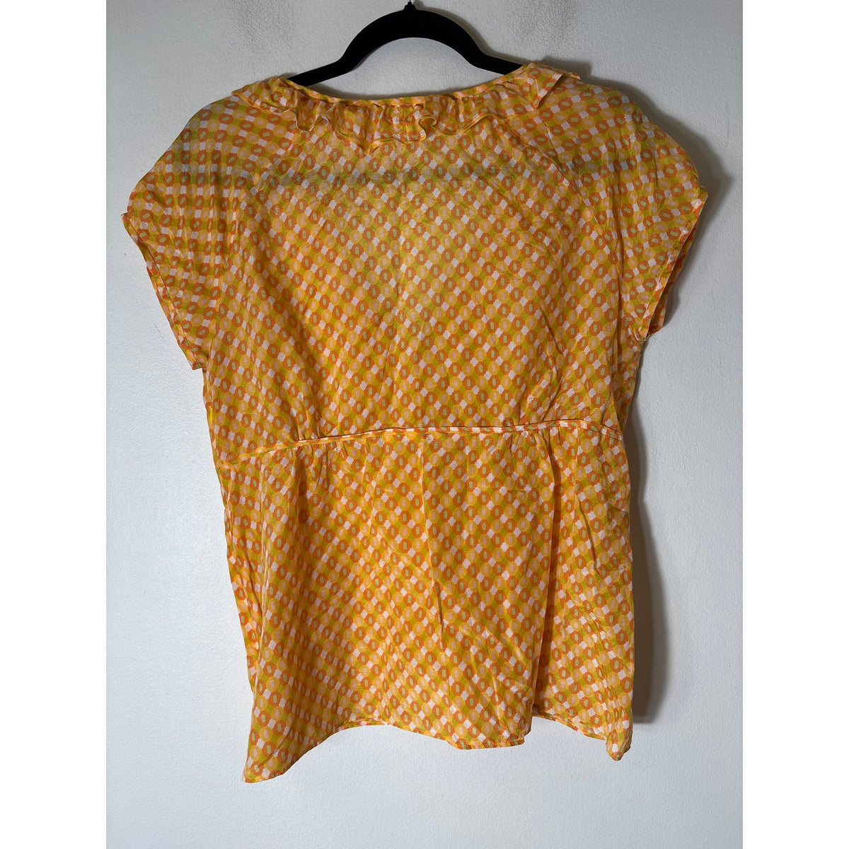 J. Crew Orange Short Sleeve V-Neck Ruffle Top Sz 8