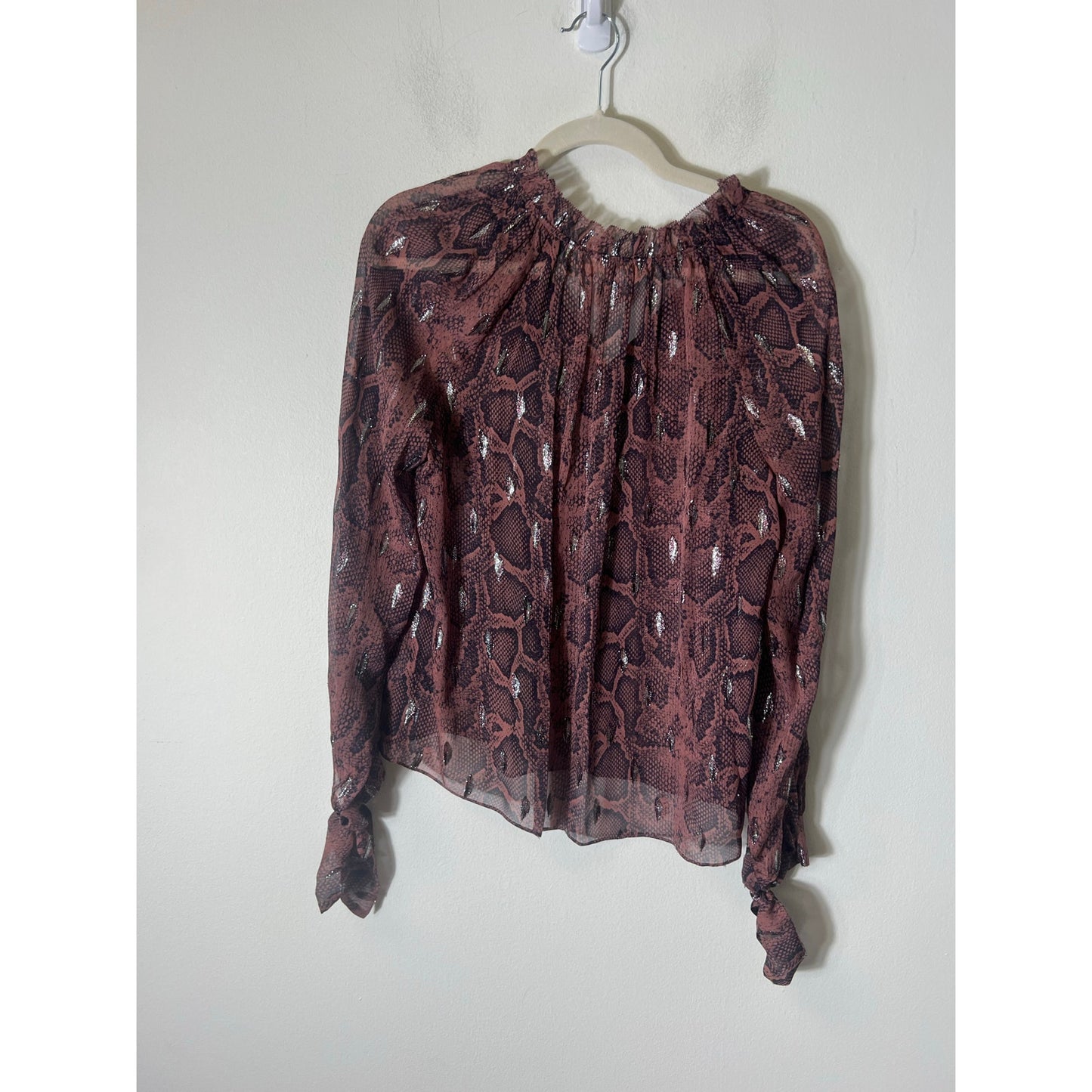 Rebecca Taylor Brick Red Black Long Sleeve Sheer Blouse Sz 6