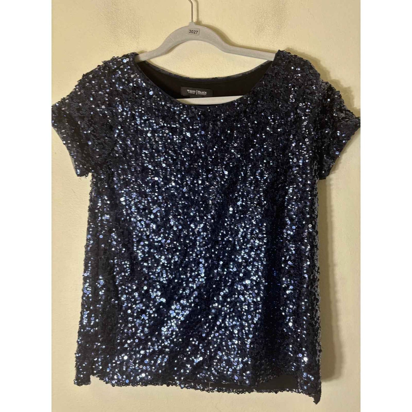 White House Black Market Navy Short Sleeve Sequin Top Sz X