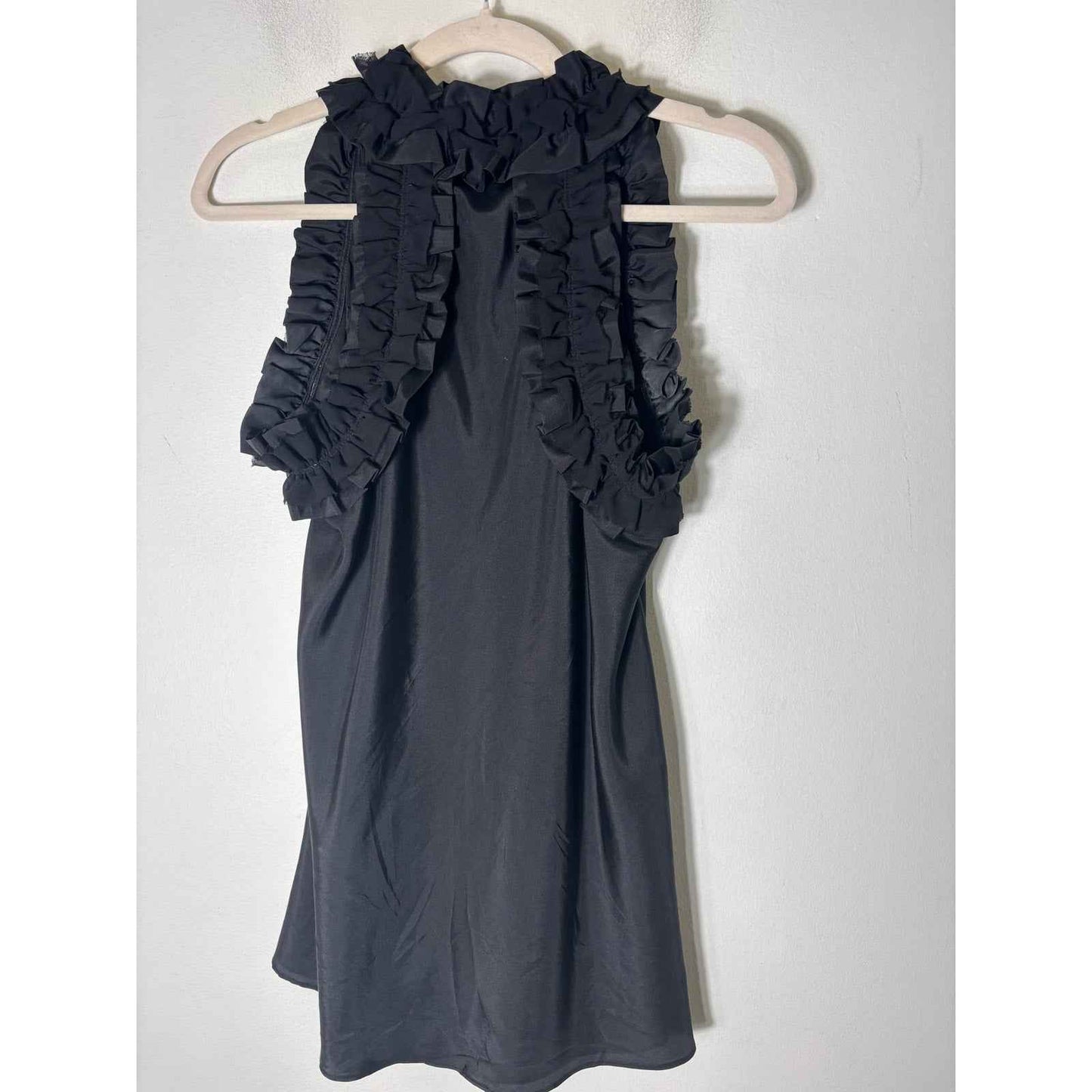 Banana Republic Black Sleeveless V-Neck Ruffle Top Sz S
