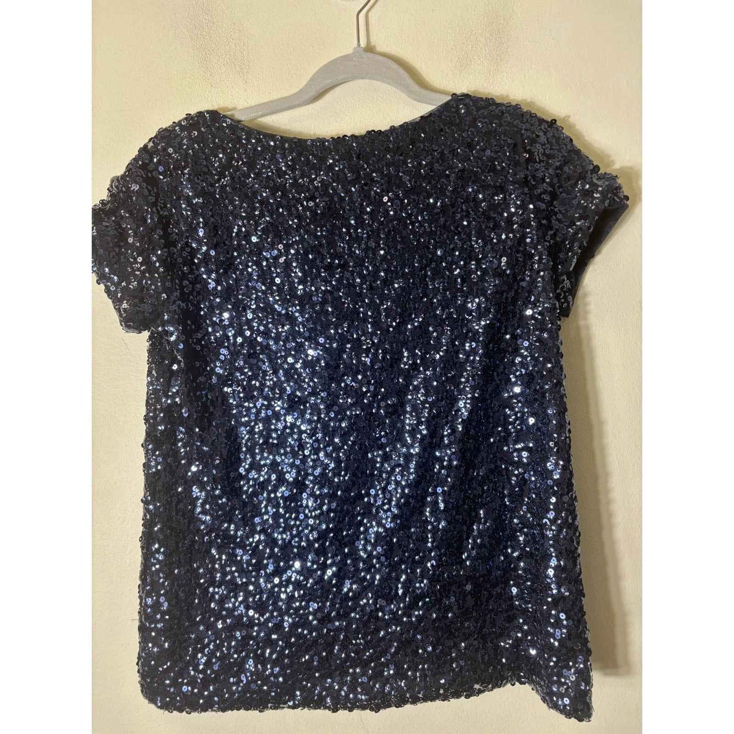 White House Black Market Navy Short Sleeve Sequin Top Sz X