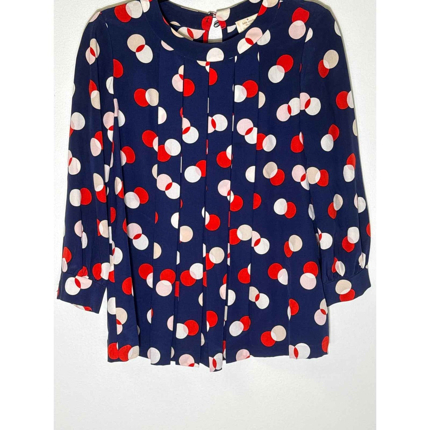 Kate Spade Navy Red White Blue Dot Blouse Sz 4