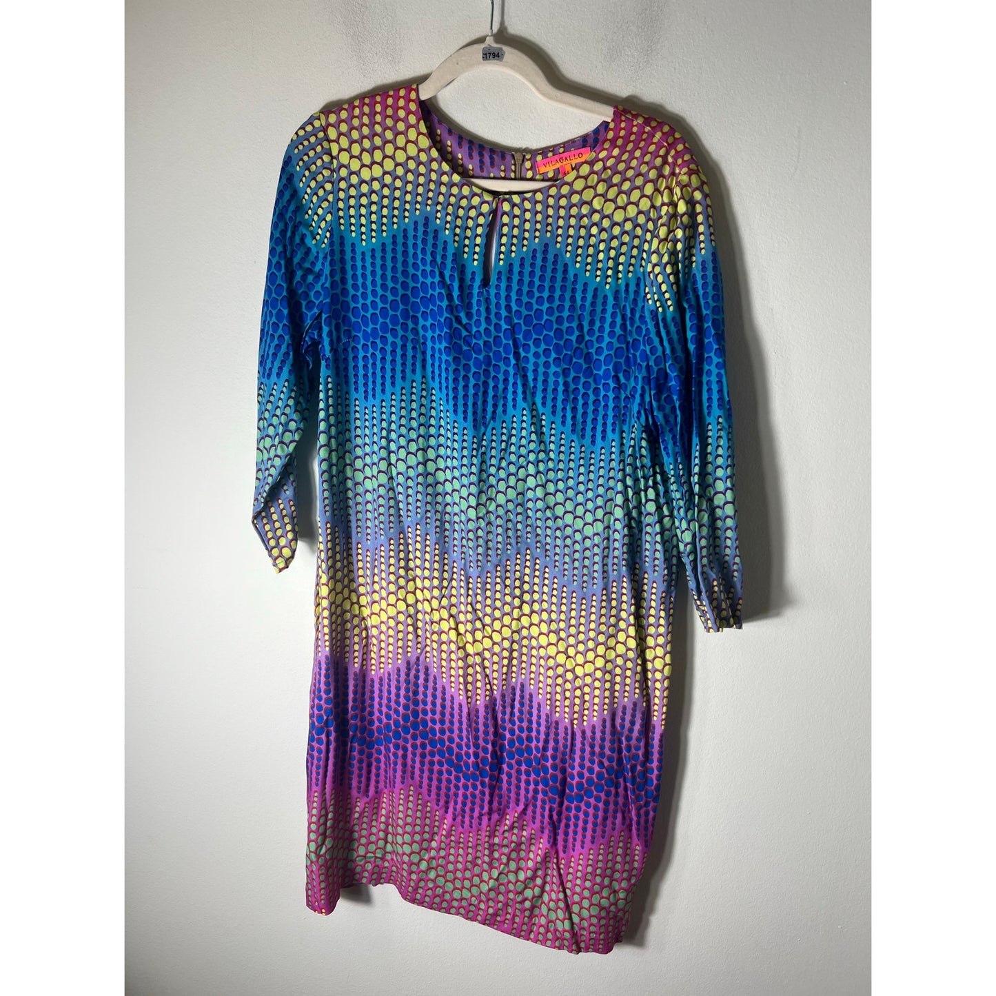 Vilagallo Multi Color Dot 3/4 Sleeve Shift Dress Sz 44