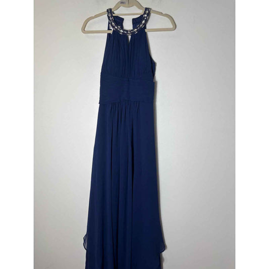 Donna Morgan Navy Chiffon Jeweled Evening Gown Sz 0