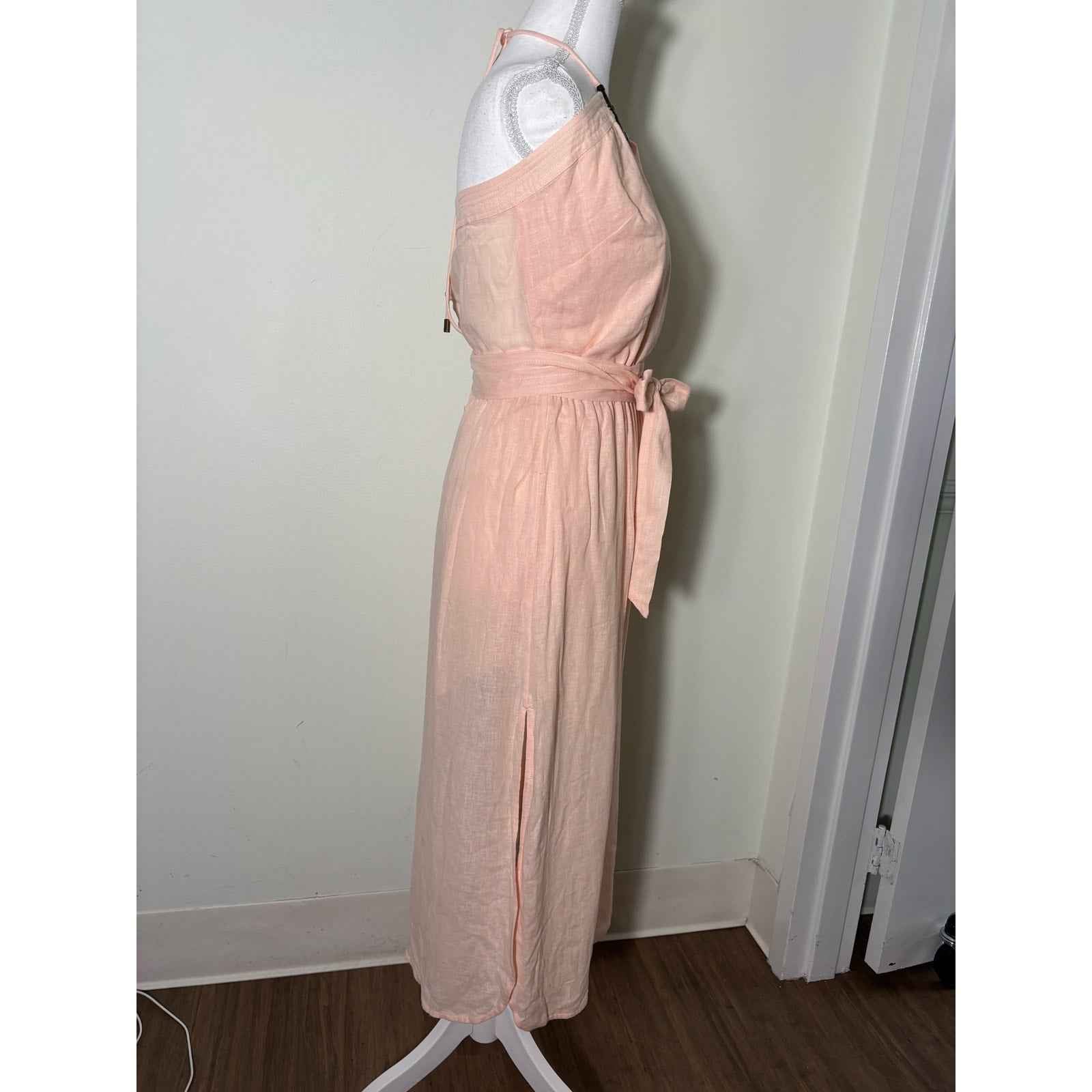 Vix Peach Linen Hater Midi Dress Sz S
