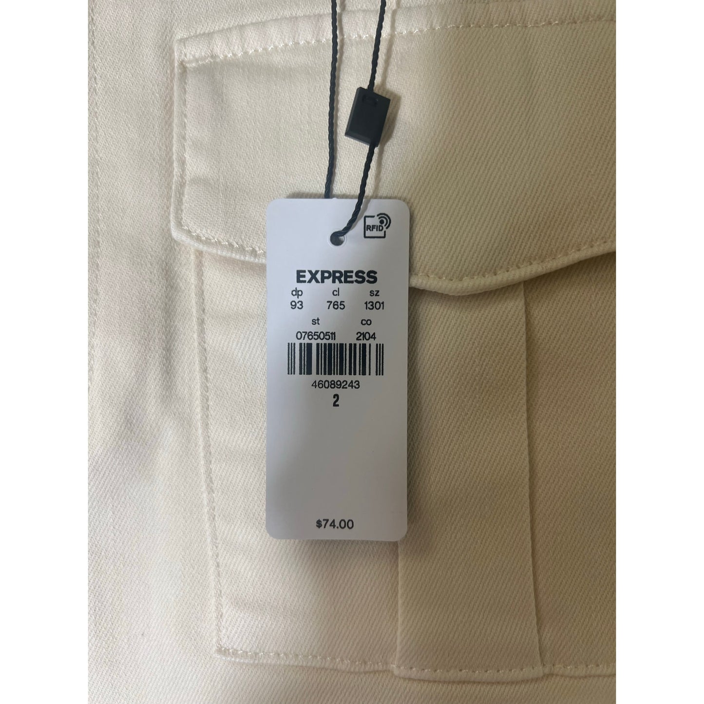 NWT Express High Rise Cream Front Pocket Denim Mini Skirt Sz 2