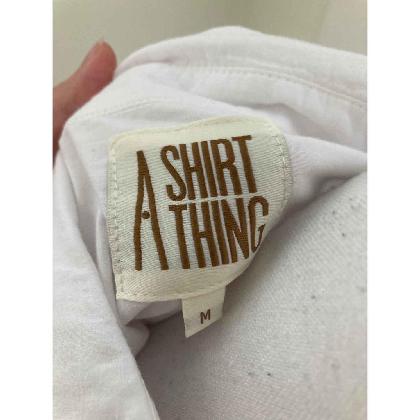 A Shirt Thing White Long Sleeve Cotton V-Neck with Ruffle Detailing Sz M