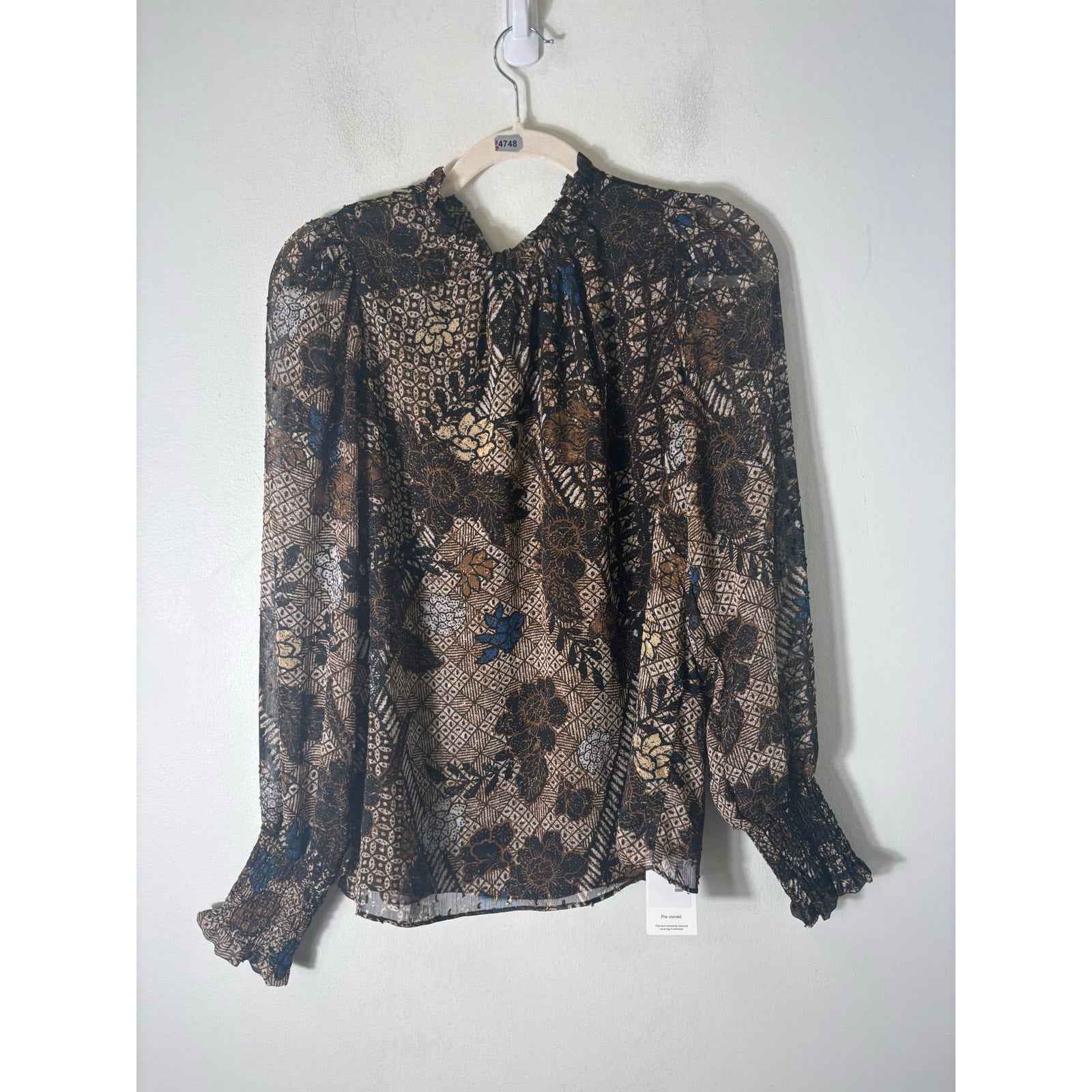 Joi Brown Floral Long Sleeve Shirt Sz XS