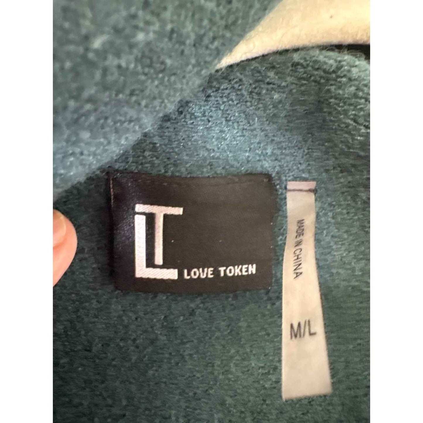 Love Token Green Open Front Cardigan Sweater Sz M/L
