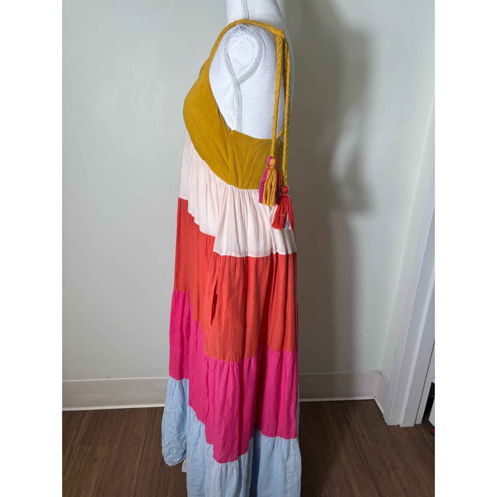Seema Kahai Multicolor Color Block Tiered Maxi Dress Sz M