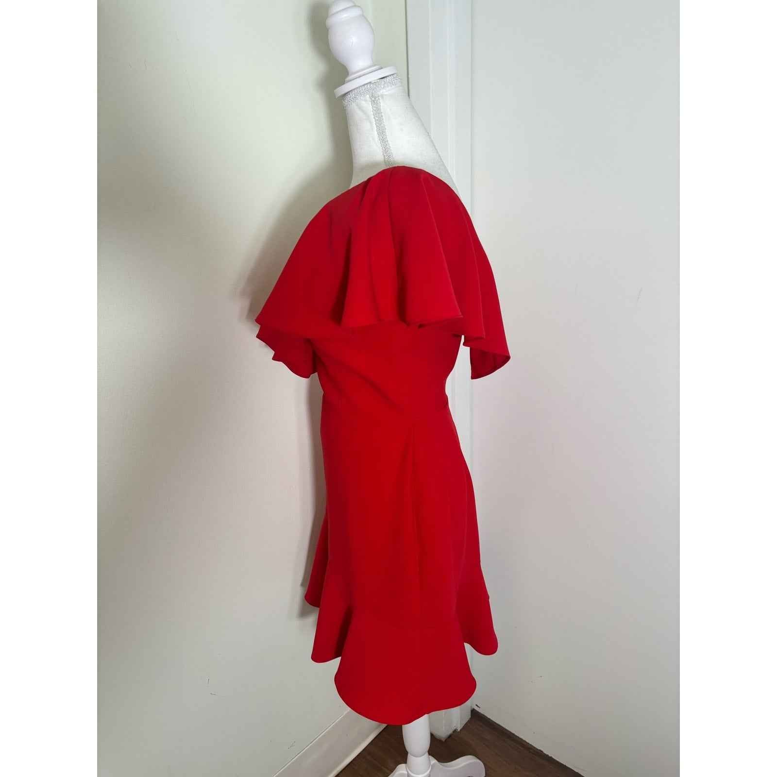 Amanda Uprichard Red One Shoulder Ruffle Mini Cocktail Dress Sz M