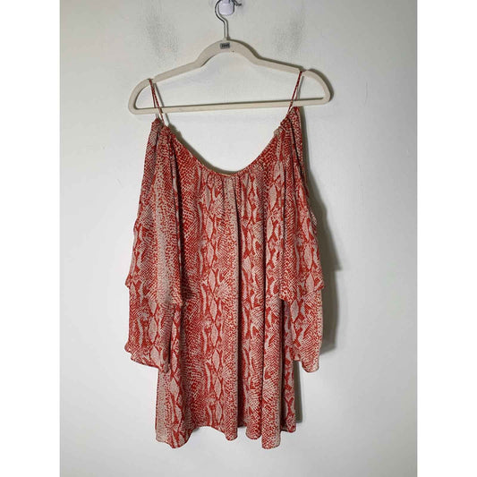 Parker Red White Print 3/4 Sleeve Cold Shoulder Mini Shift Dress Sz S