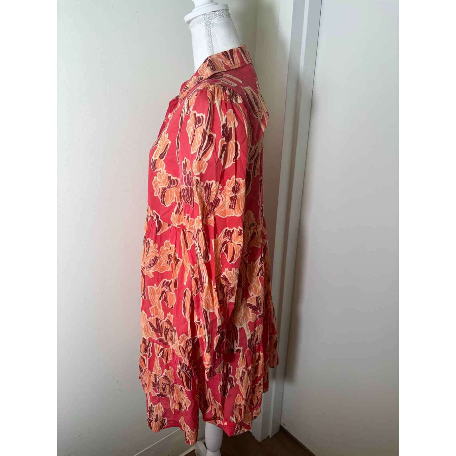 Ro's Garden Pink Floral Long Sleeve Mini Dress Sz S