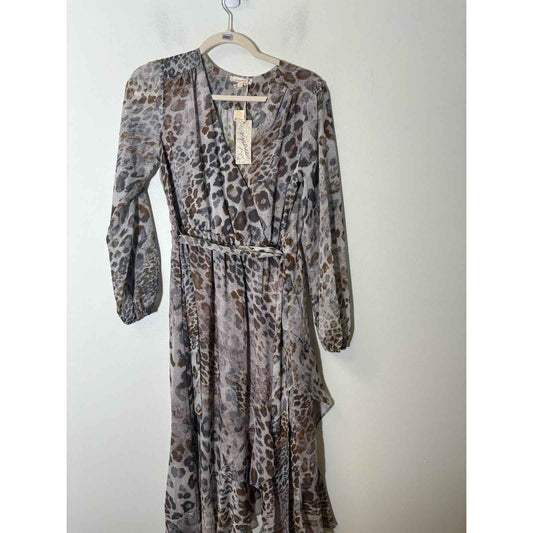 NWT Mystree Gray Leopard Print Maxi Dress Sz S