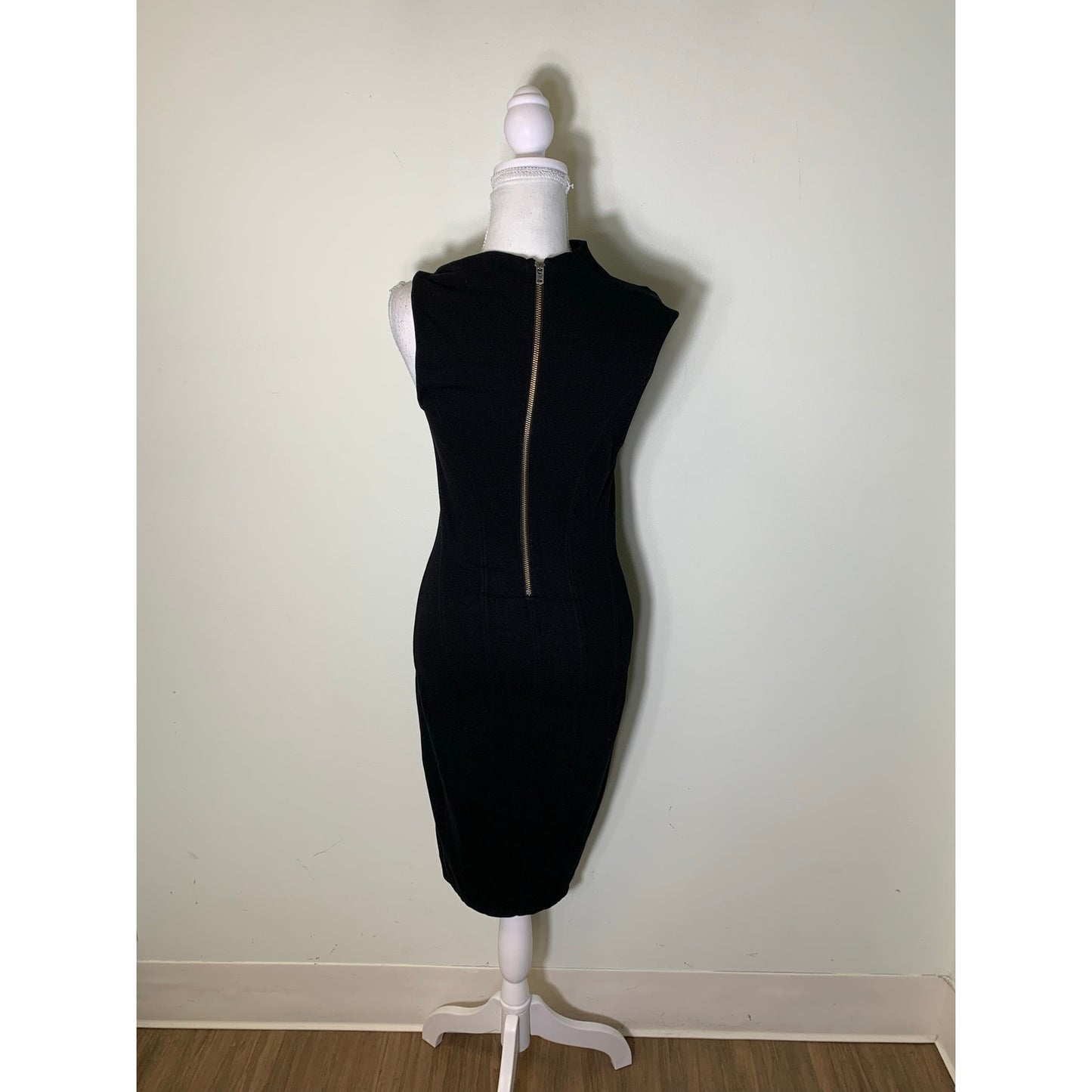 Helmut Helmut Lang Sleeveless Back Zip Bodycon Dress with Asymetrical Collar. Sz S