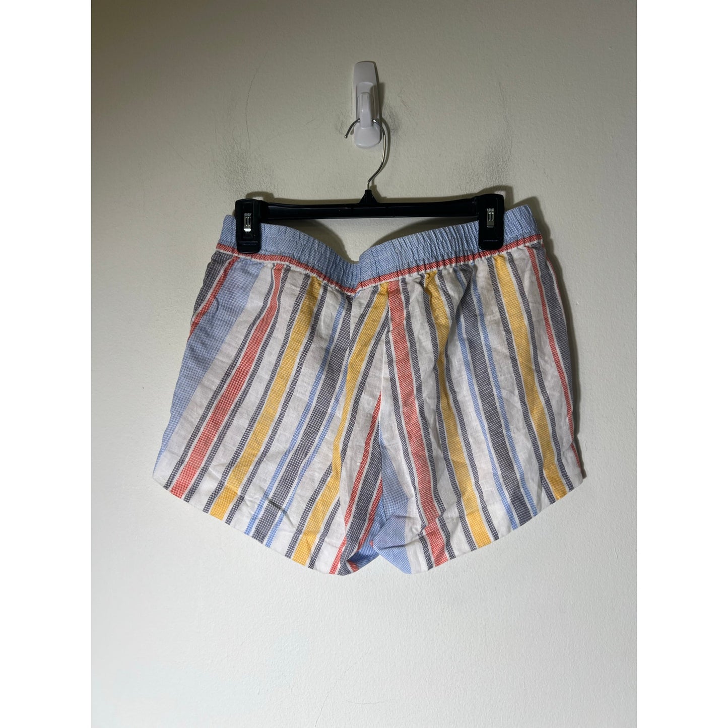 HiH0 White Blue Yellow Stripe Elastic Waist Shorts Sz S