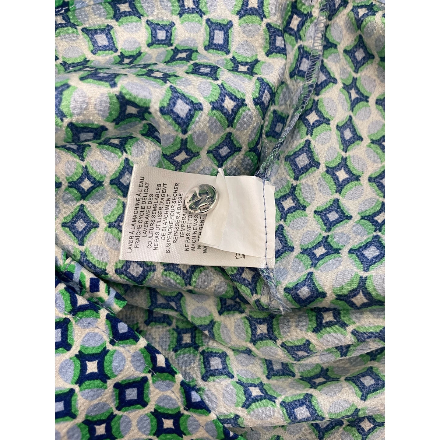 Carolina Belle Montreal Green and Blue Printed Button Down Blouse Sz S