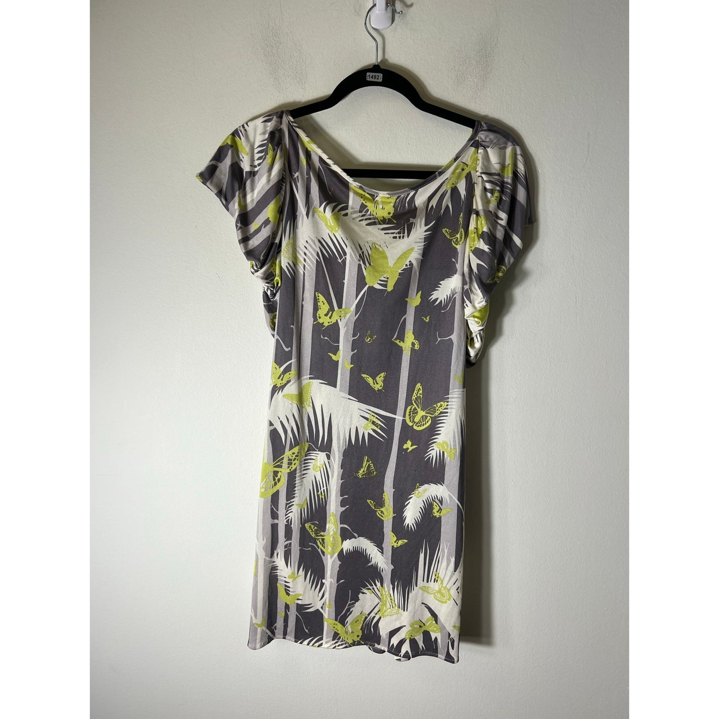 Eva Franco Green Gray Butterfly Print Knee Length Dress Sz 6
